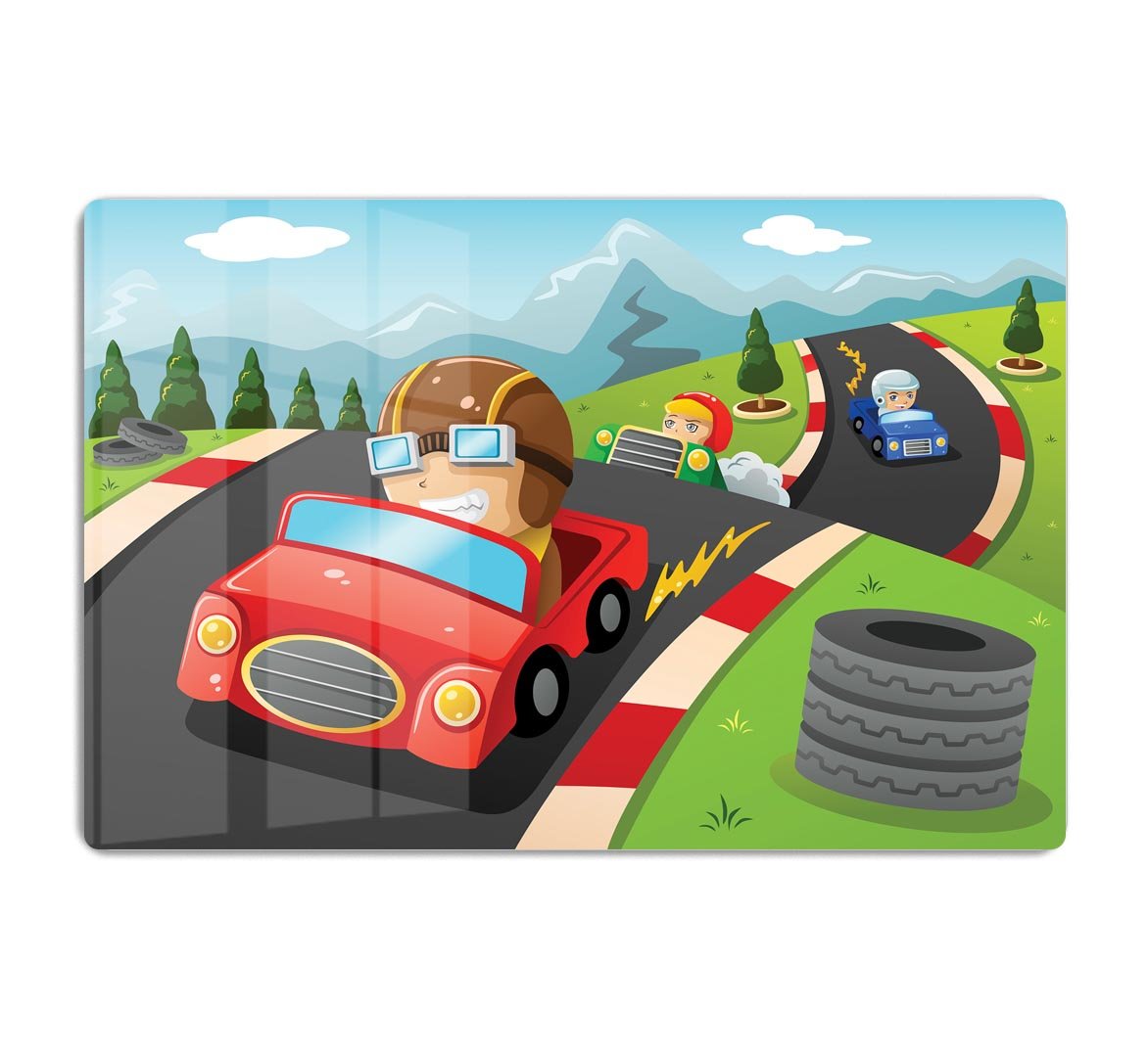 Illustration of happy kids in a car racing HD Metal Print