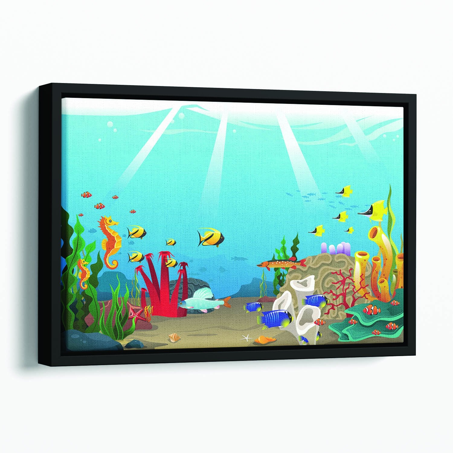 Illustration of marine life design Floating Framed Canvas