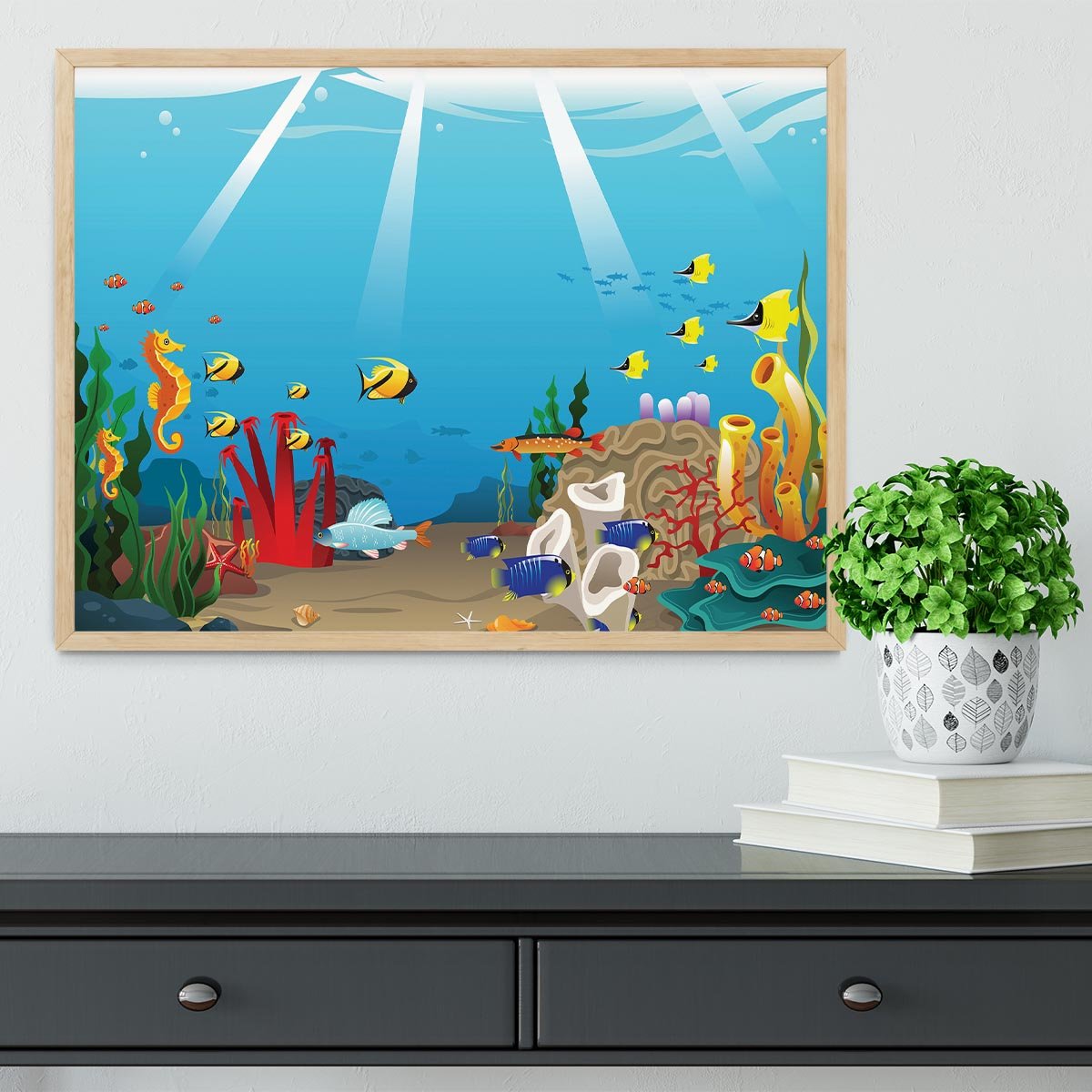 Illustration of marine life design Framed Print - Canvas Art Rocks - 4