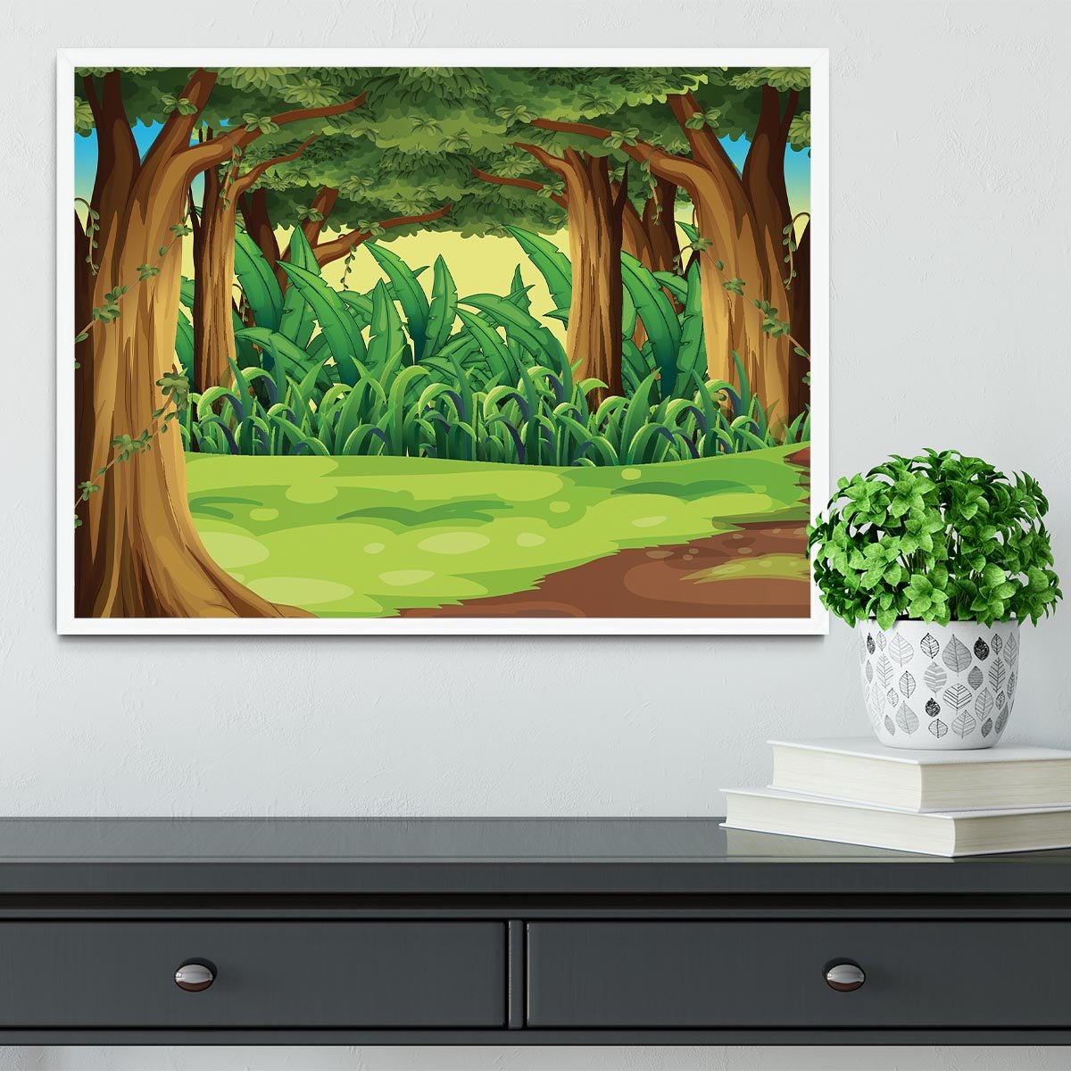 Illustration of the giant trees in the forest Framed Print - Canvas Art Rocks -6