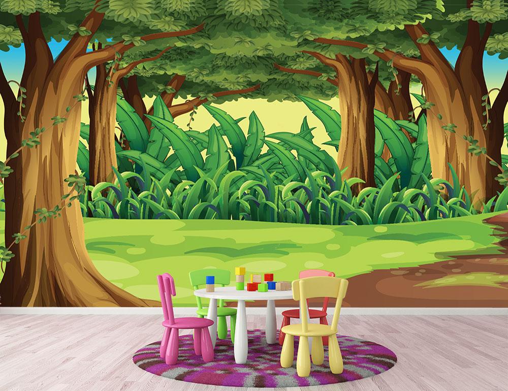 Illustration of the giant trees in the forest Wall Mural Wallpaper - Canvas Art Rocks - 2