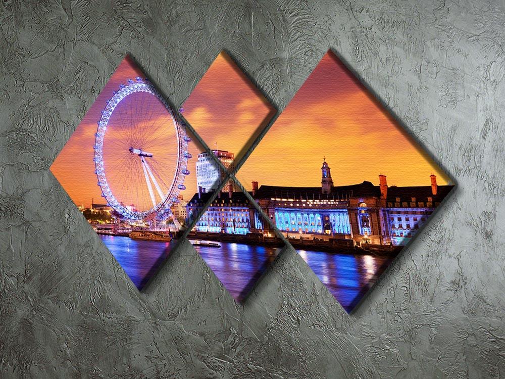 Ilumination of the London Eye 4 Square Multi Panel Canvas  - Canvas Art Rocks - 2