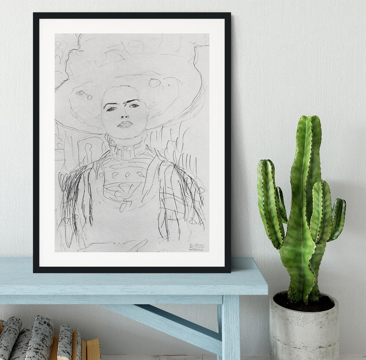 Image of a girl with a big hat by Klimt Framed Print - Canvas Art Rocks - 1