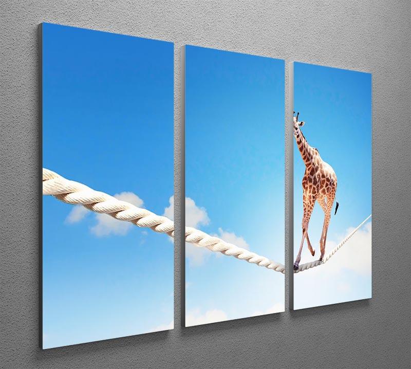 Image of giraffe walking on rope high in sky 3 Split Panel Canvas Print - Canvas Art Rocks - 2