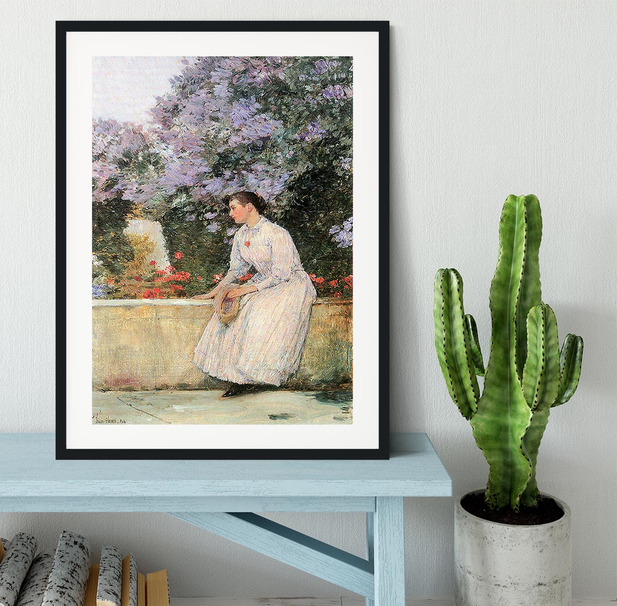 In the garden by Hassam Framed Print - Canvas Art Rocks - 1