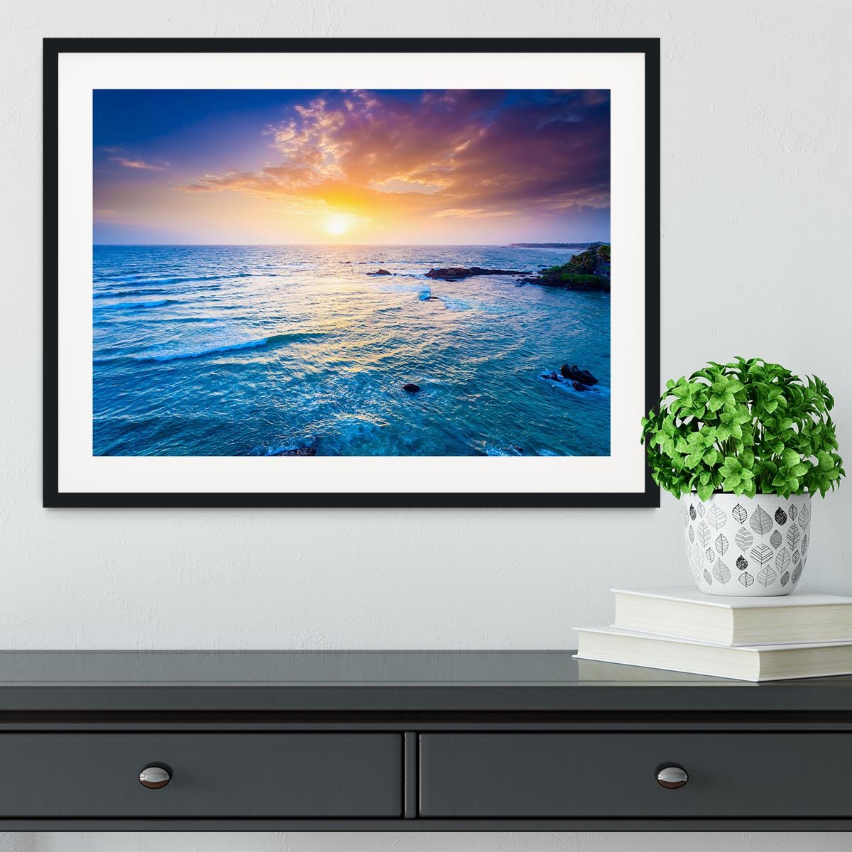 Indian ocean on sunset Framed Print - Canvas Art Rocks - 1