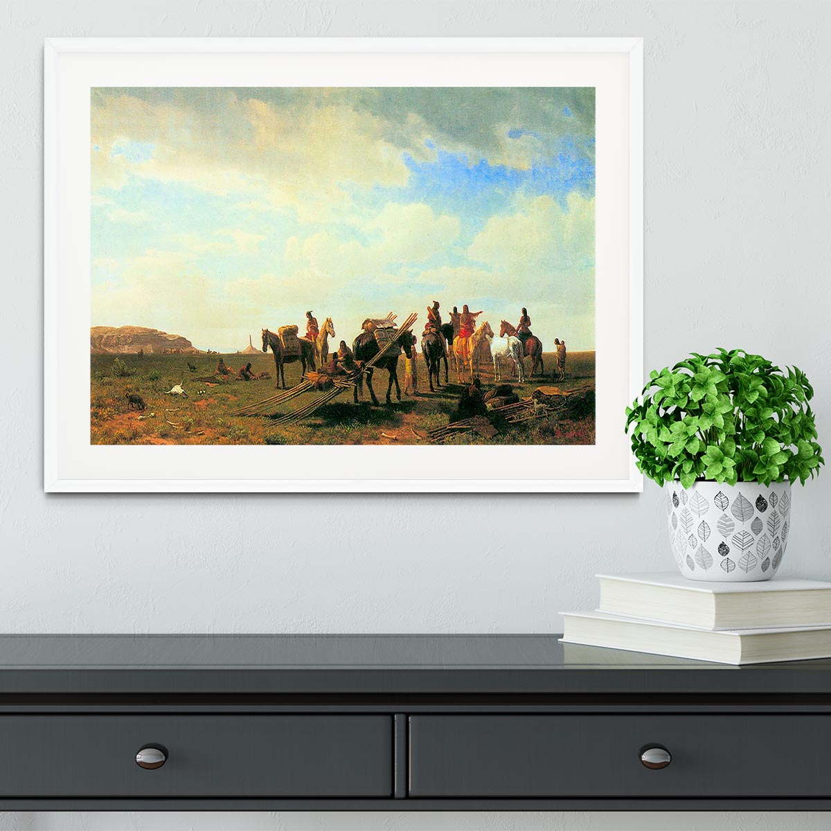 Indians near Fort Laramie by Bierstadt Framed Print - Canvas Art Rocks - 5