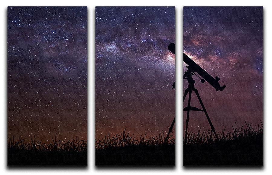 Infinite space background with silhouette of telescope 3 Split Panel Canvas Print - Canvas Art Rocks - 1