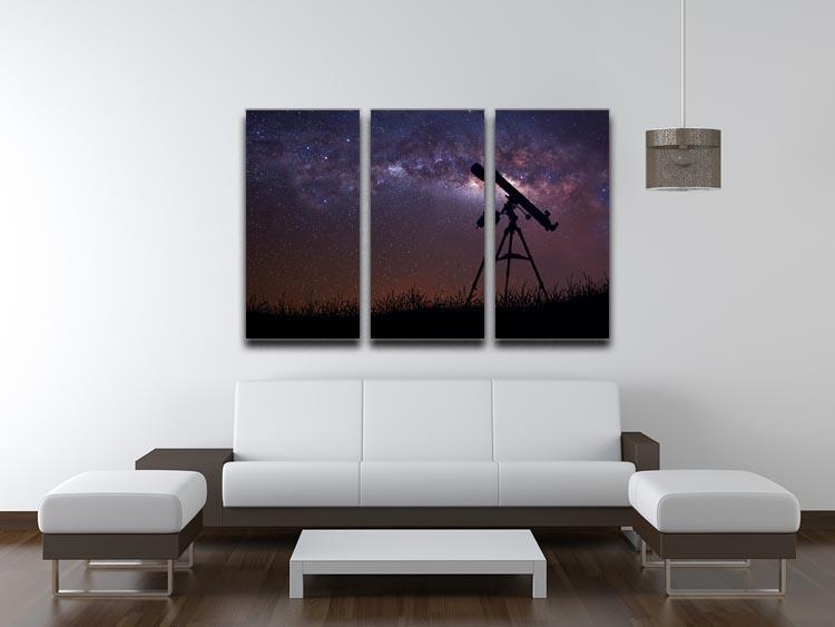 Infinite space background with silhouette of telescope 3 Split Panel Canvas Print - Canvas Art Rocks - 3