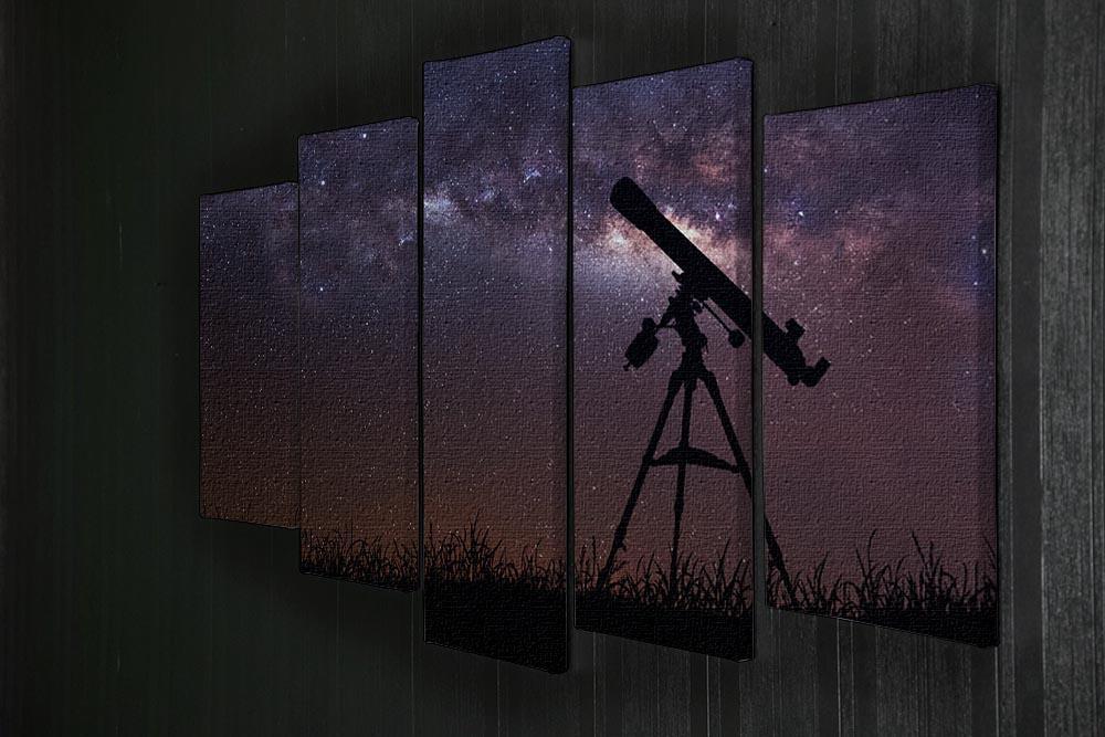 Infinite space background with silhouette of telescope 5 Split Panel Canvas - Canvas Art Rocks - 2