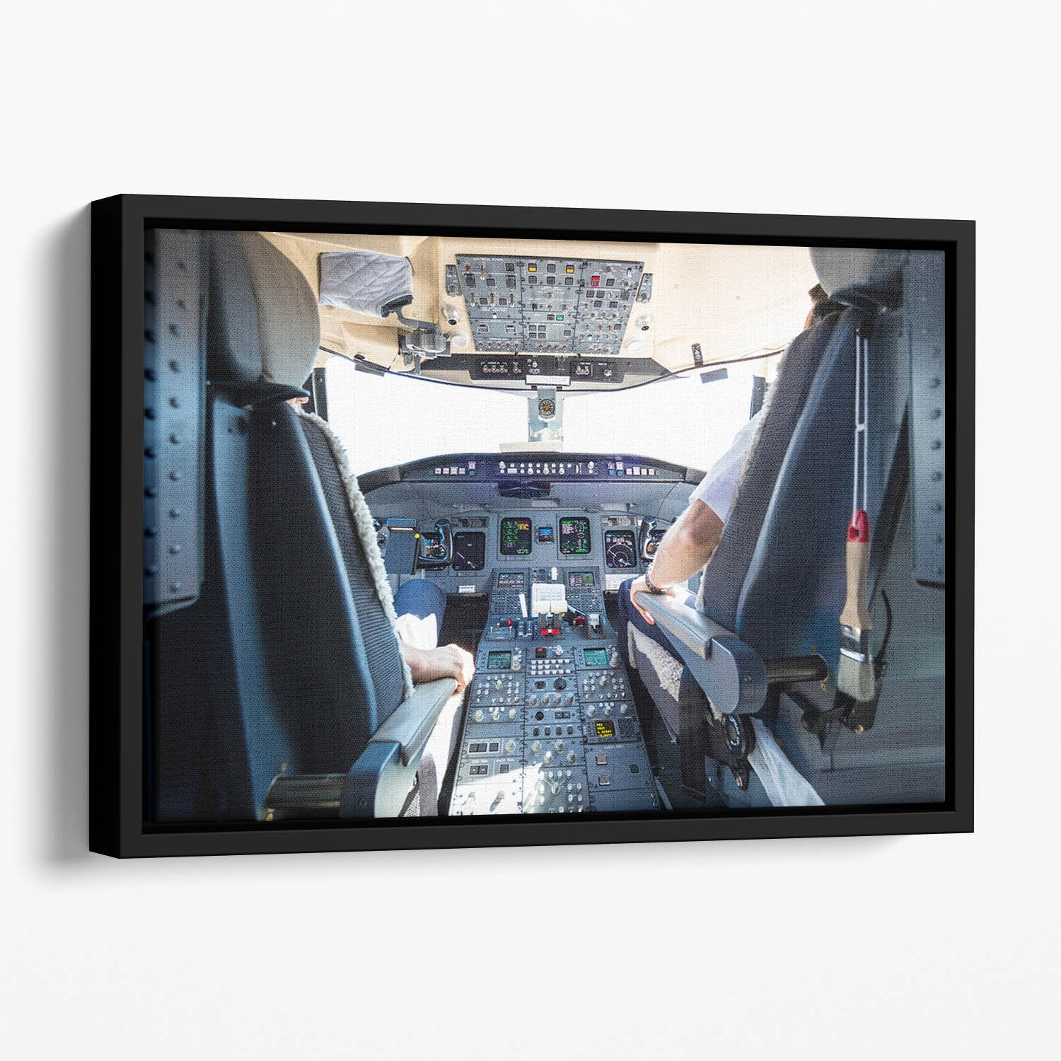 Interior of airplane cockpit Floating Framed Canvas