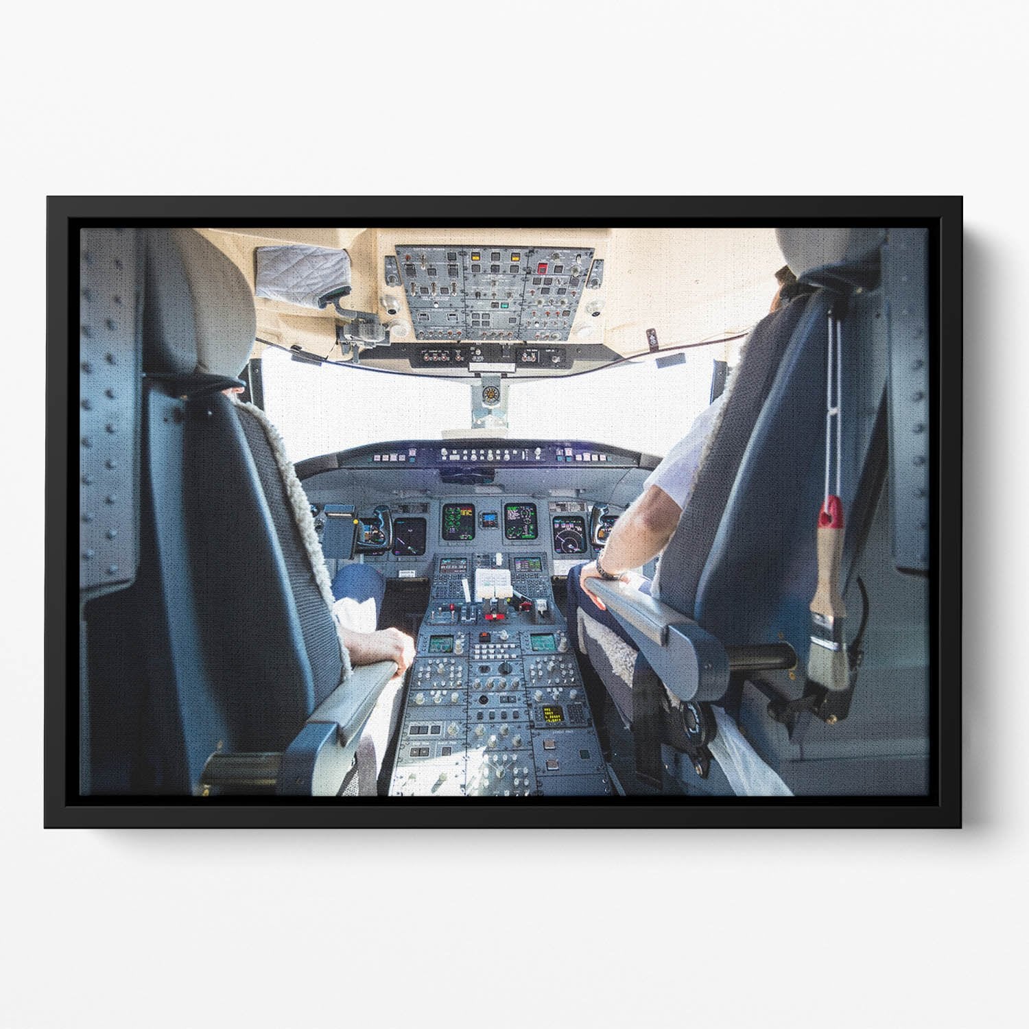 Interior of airplane cockpit Floating Framed Canvas