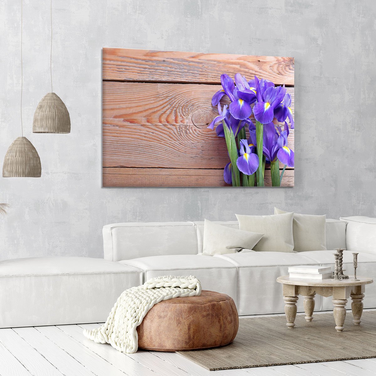 Iris on an old wooden background Canvas Print or Poster
