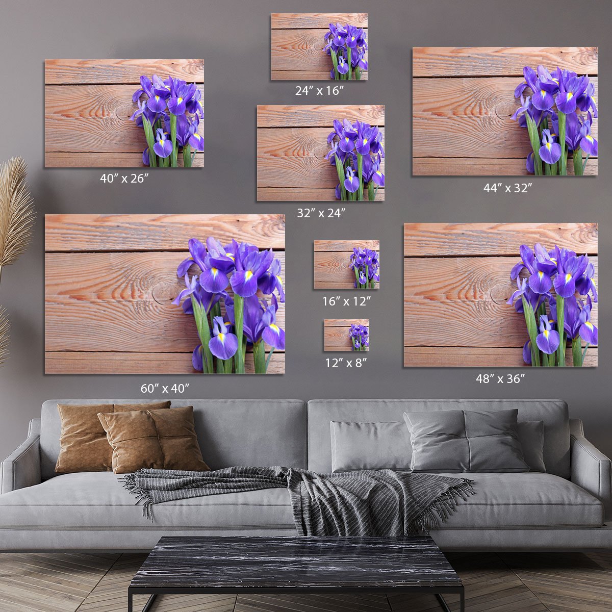 Iris on an old wooden background Canvas Print or Poster