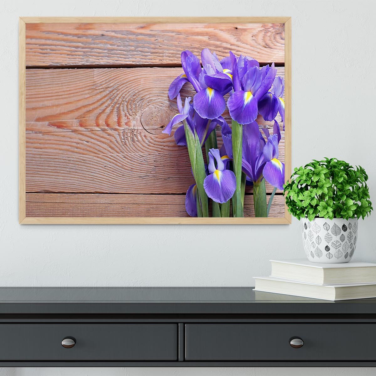 Iris on an old wooden background Framed Print - Canvas Art Rocks - 4