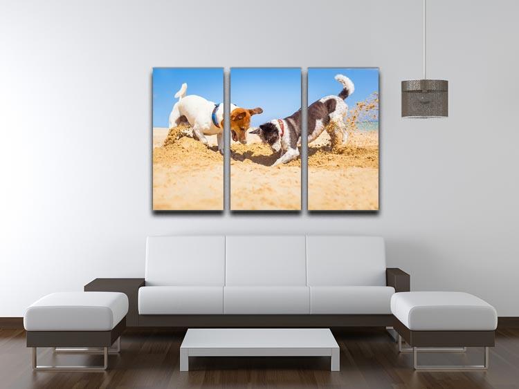 Jack russell couple of dogs digging a hole 3 Split Panel Canvas Print - Canvas Art Rocks - 3