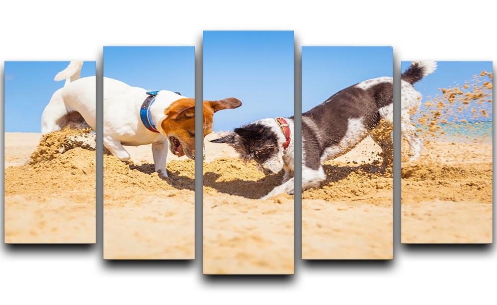 Jack russell couple of dogs digging a hole 5 Split Panel Canvas - Canvas Art Rocks - 1