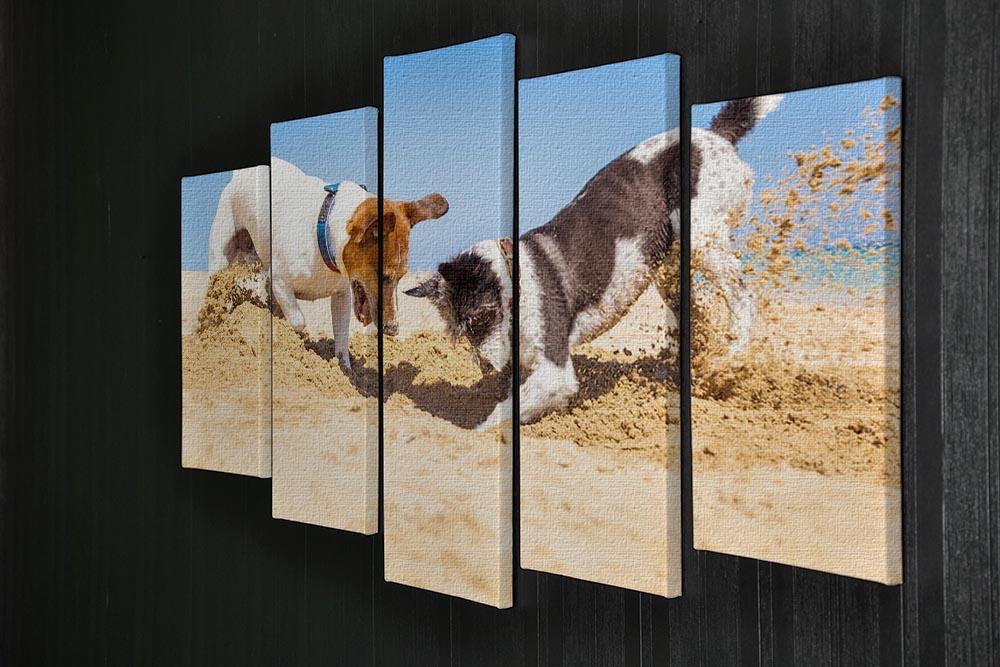 Jack russell couple of dogs digging a hole 5 Split Panel Canvas - Canvas Art Rocks - 2