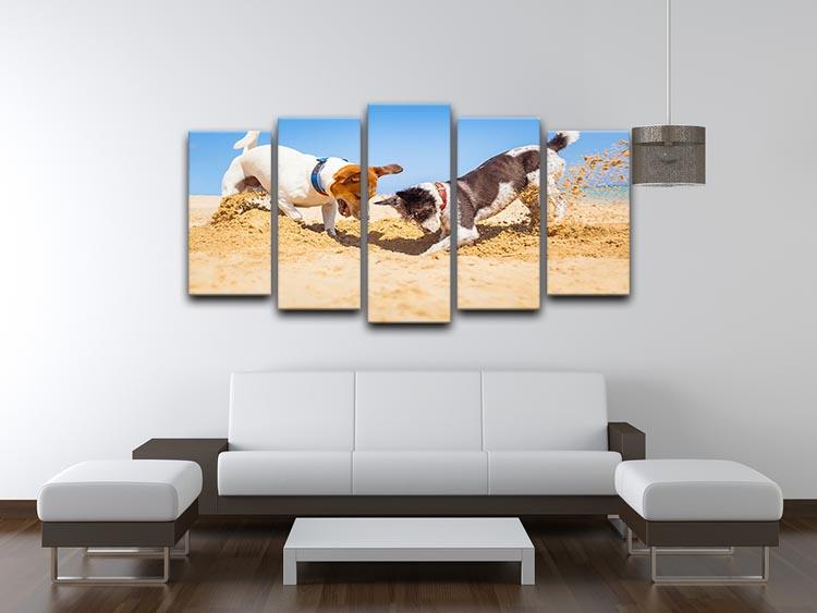 Jack russell couple of dogs digging a hole 5 Split Panel Canvas - Canvas Art Rocks - 3