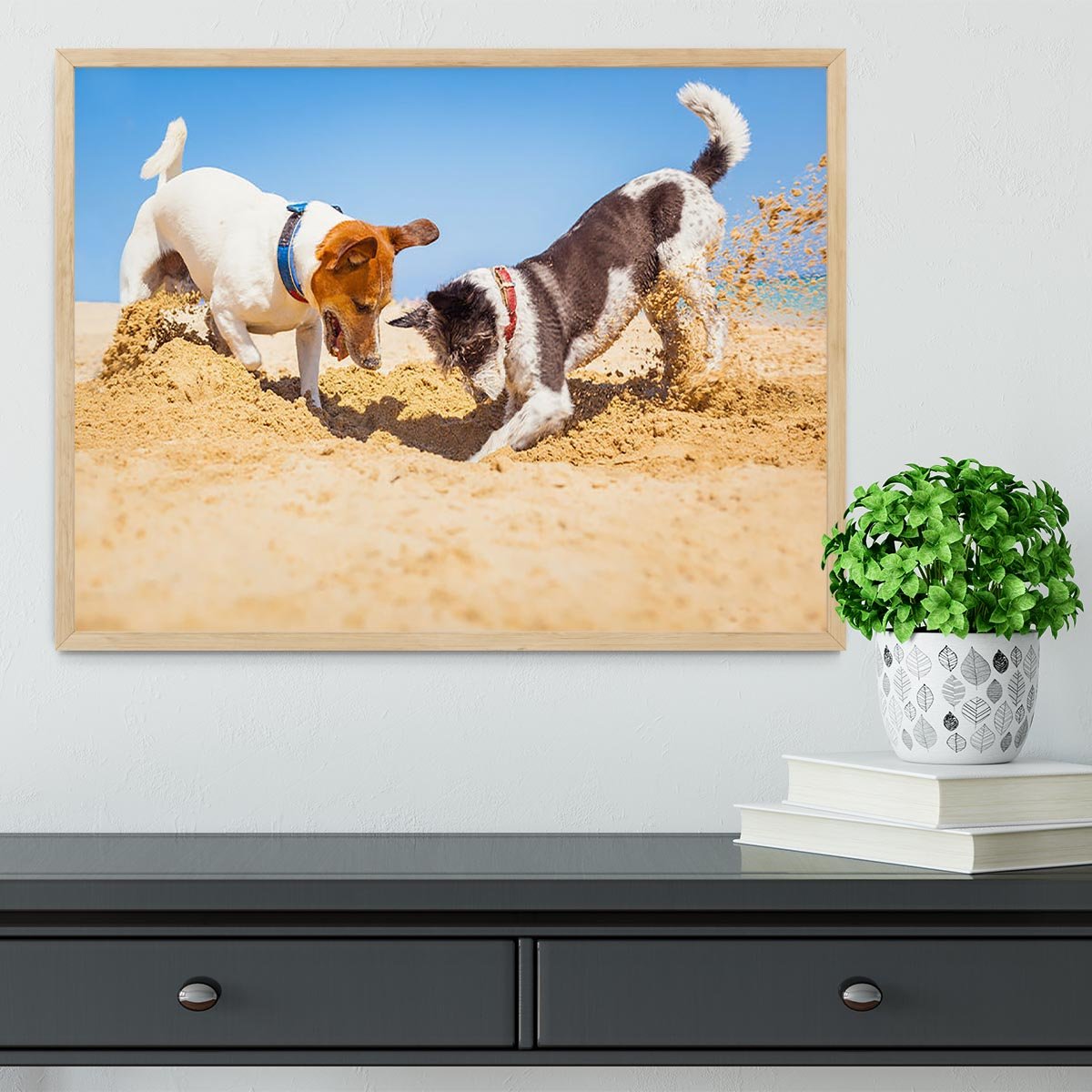 Jack russell couple of dogs digging a hole Framed Print - Canvas Art Rocks - 4