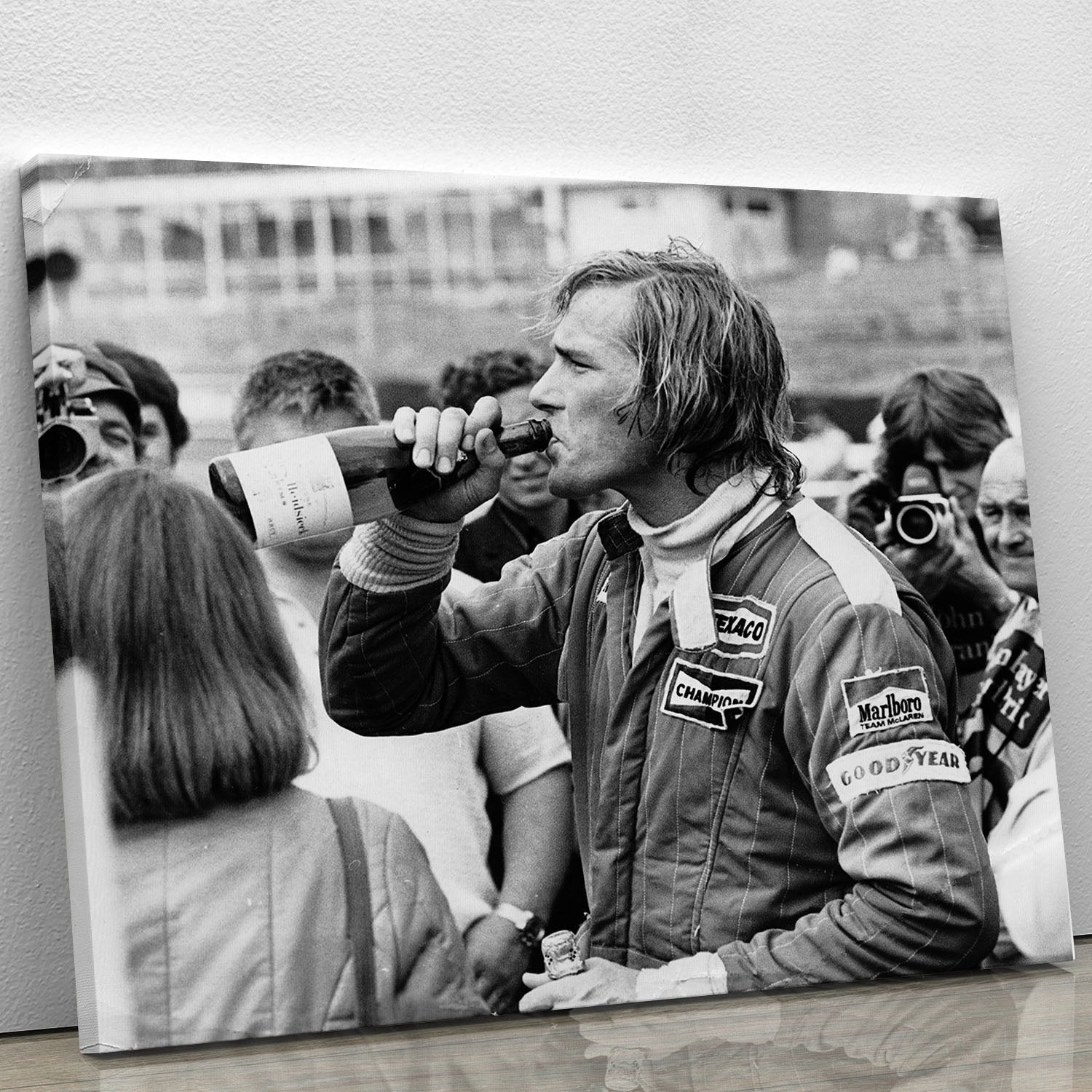 James Hunt swigging champagne Canvas Print or Poster