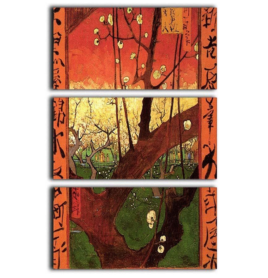 Japonaiserie Flowering Plum Tree after Hiroshige by Van Gogh 3 Split Panel Canvas Print - Canvas Art Rocks - 1