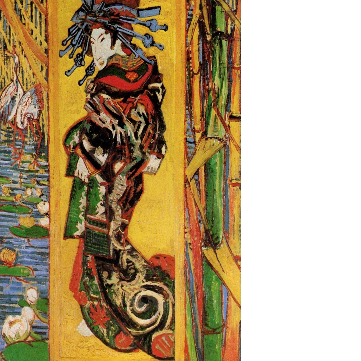 Japonaiserie Oiran after Kesa Eisen by Van Gogh Floating Framed Canvas