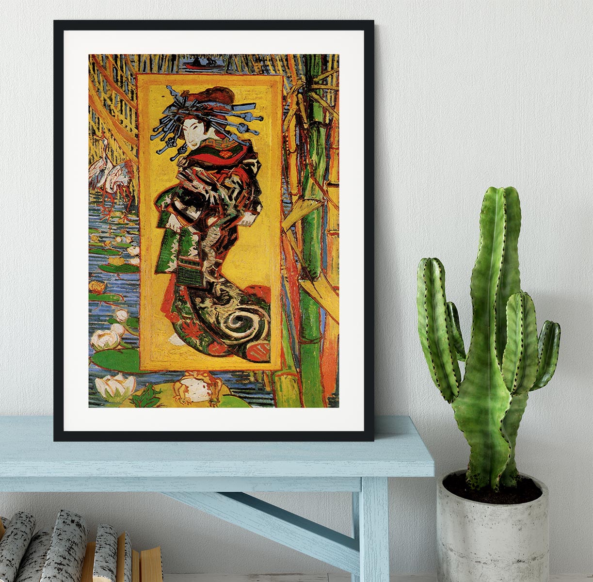 Japonaiserie Oiran after Kesa Eisen by Van Gogh Framed Print - Canvas Art Rocks - 1