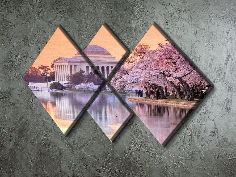 Jefferson Memorial during the Cherry Blossom Festival 4 Square Multi Panel Canvas  - Canvas Art Rocks - 2
