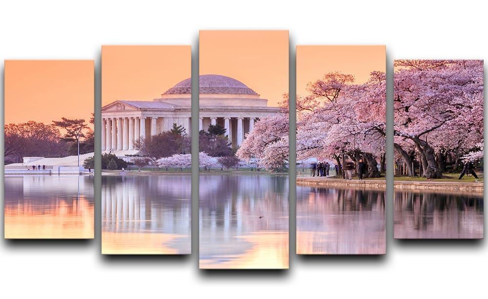 Jefferson Memorial during the Cherry Blossom Festival 5 Split Panel Canvas  - Canvas Art Rocks - 1