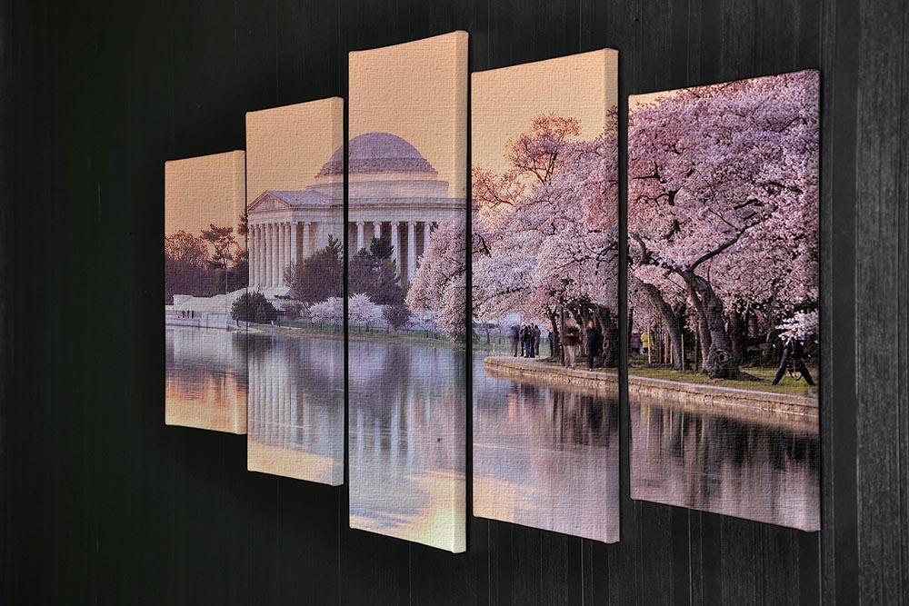 Jefferson Memorial during the Cherry Blossom Festival 5 Split Panel Canvas  - Canvas Art Rocks - 2