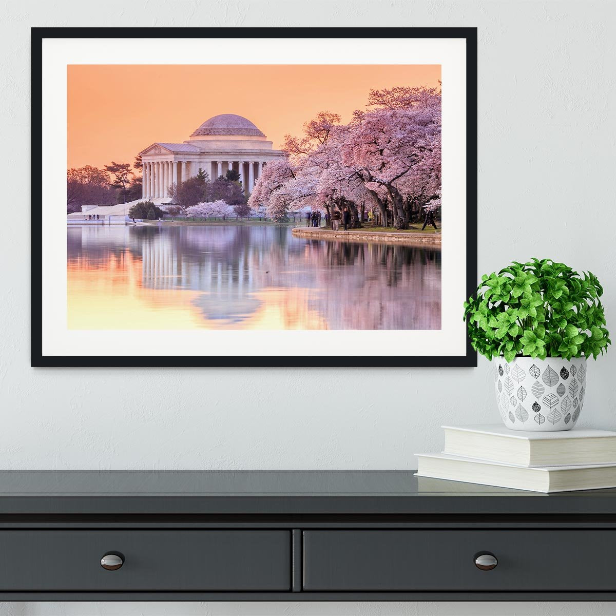 Jefferson Memorial during the Cherry Blossom Festival Framed Print - Canvas Art Rocks - 1