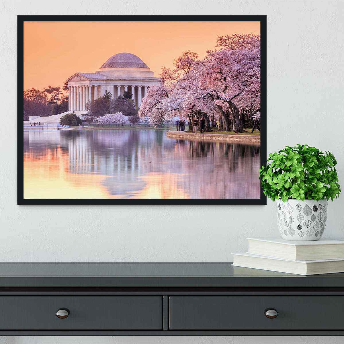 Jefferson Memorial during the Cherry Blossom Festival Framed Print - Canvas Art Rocks - 2