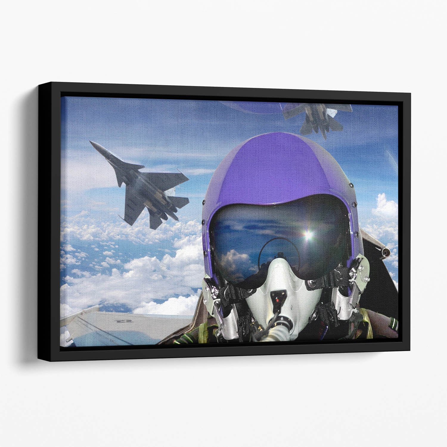 Jet fighter pilot cockpit view Floating Framed Canvas