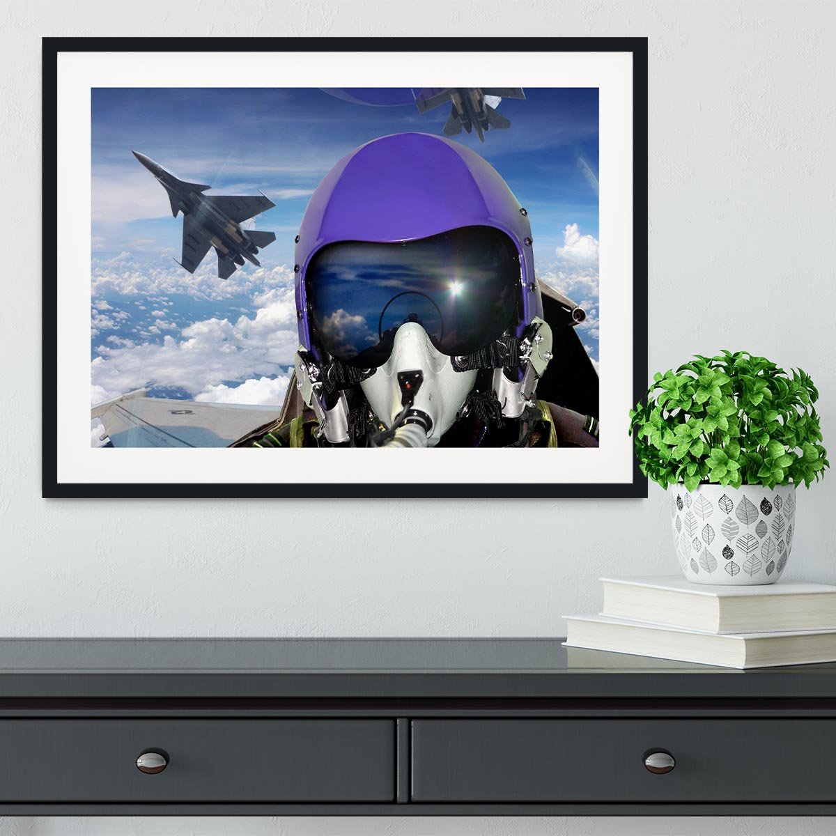Jet fighter pilot cockpit view Framed Print - Canvas Art Rocks - 1
