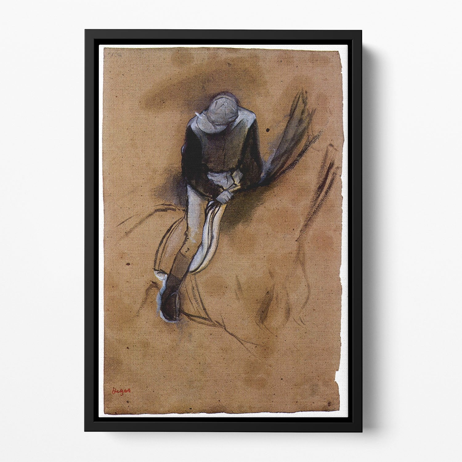 Jockey forward flexed standing in the saddle by Degas Floating Framed Canvas