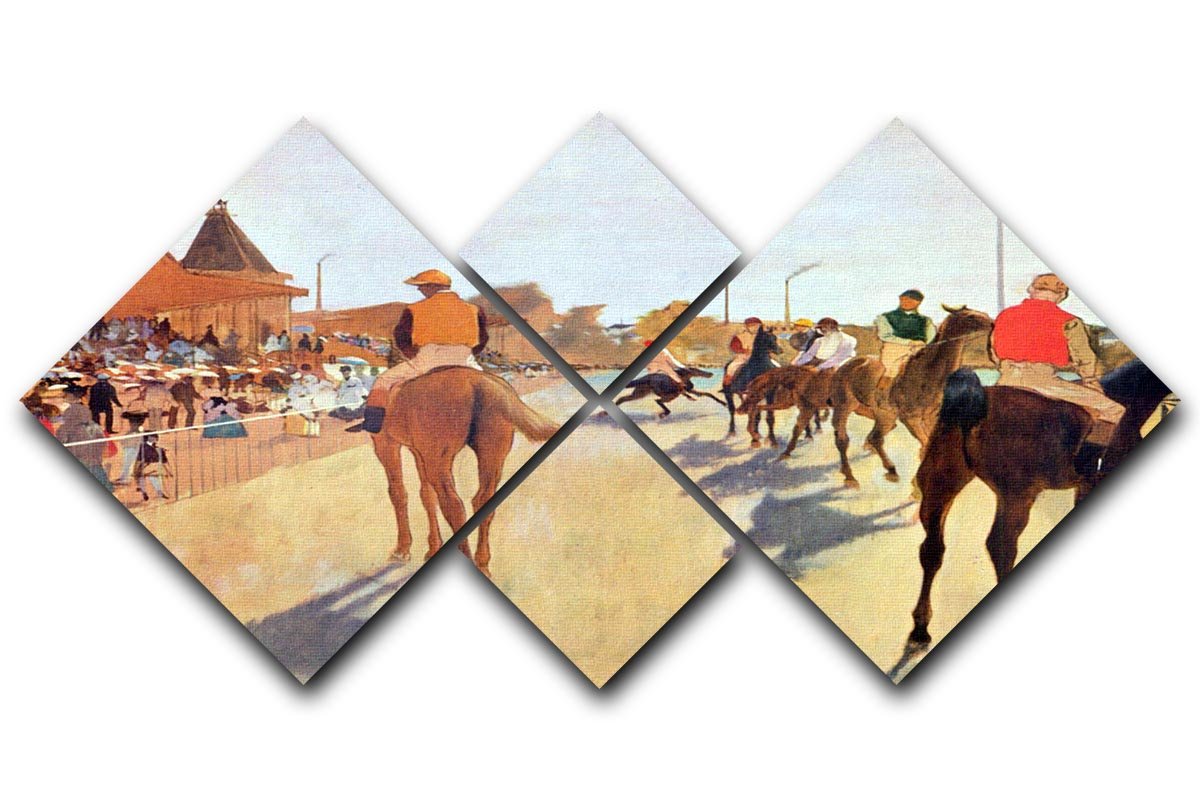 Jockeys in front of the grandstand by Degas 4 Square Multi Panel Canvas - Canvas Art Rocks - 1