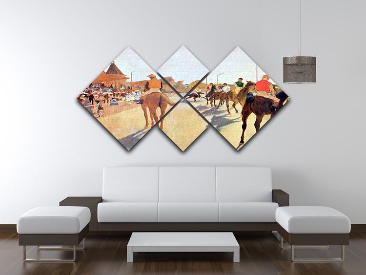 Jockeys in front of the grandstand by Degas 4 Square Multi Panel Canvas - Canvas Art Rocks - 3