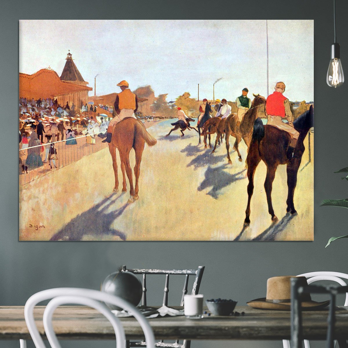 Jockeys in front of the grandstand by Degas Canvas Print or Poster