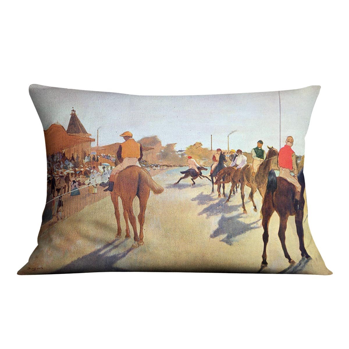 Jockeys in front of the grandstand by Degas Cushion