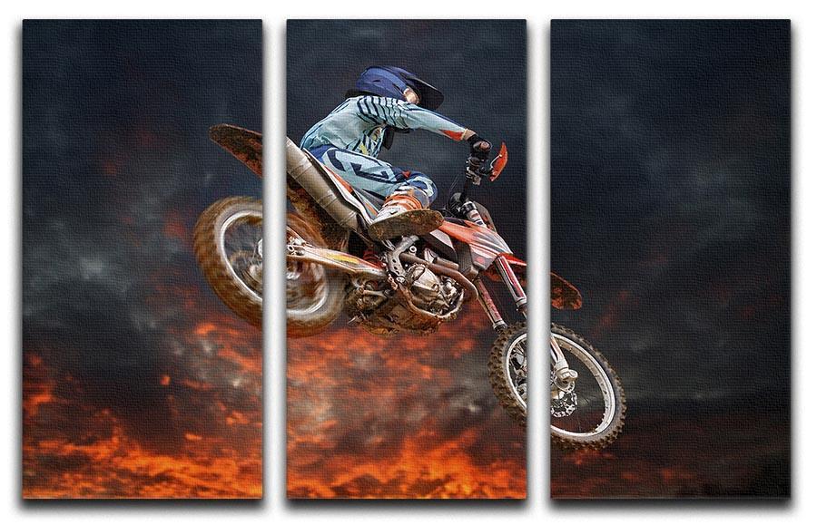 Jumping motocross rider 3 Split Panel Canvas Print - Canvas Art Rocks - 1