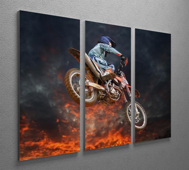 Jumping motocross rider 3 Split Panel Canvas Print - Canvas Art Rocks - 2