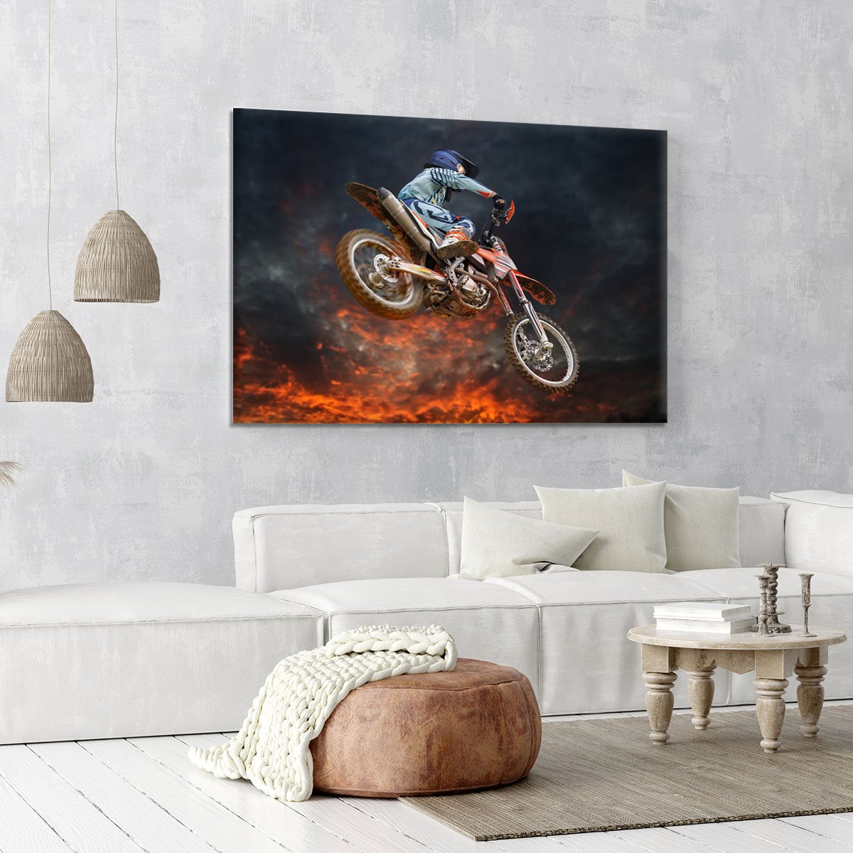 Jumping motocross rider Canvas Print or Poster