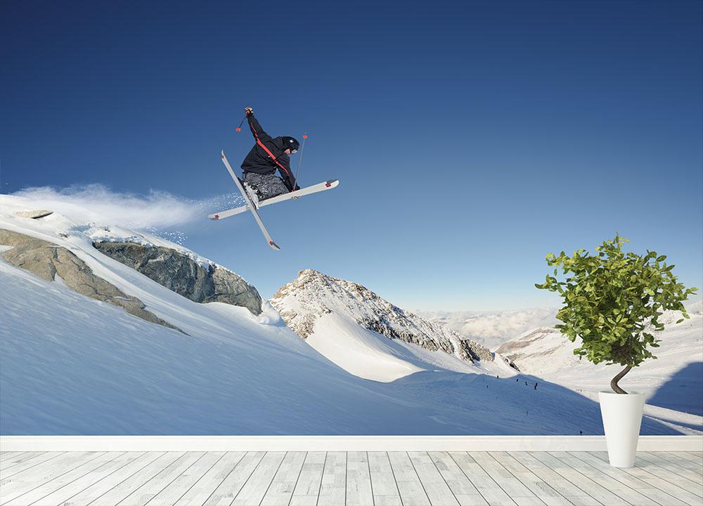 Jumping skier Wall Mural Wallpaper - Canvas Art Rocks - 4