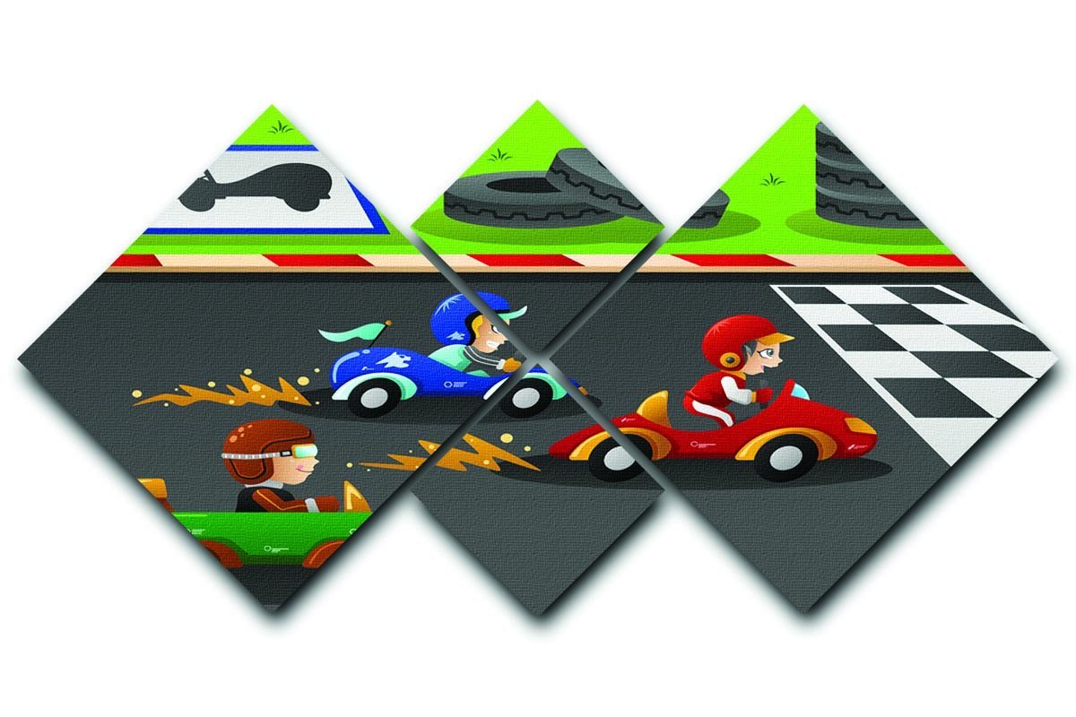 Kids in a car racing 4 Square Multi Panel Canvas  - Canvas Art Rocks - 1