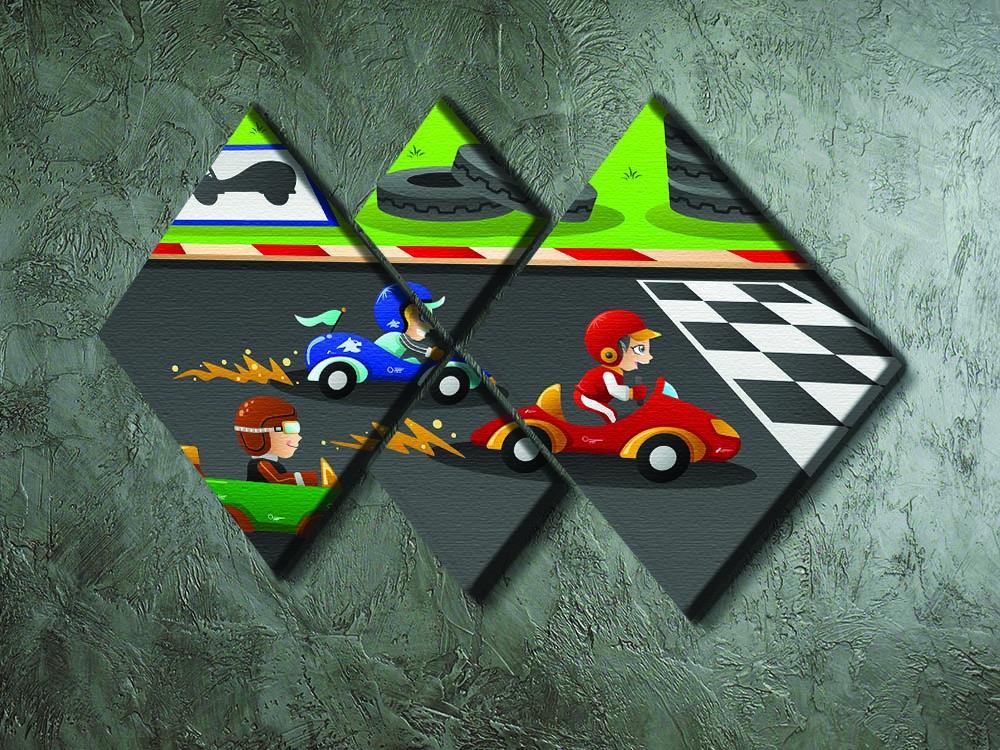 Kids in a car racing 4 Square Multi Panel Canvas - Canvas Art Rocks - 2