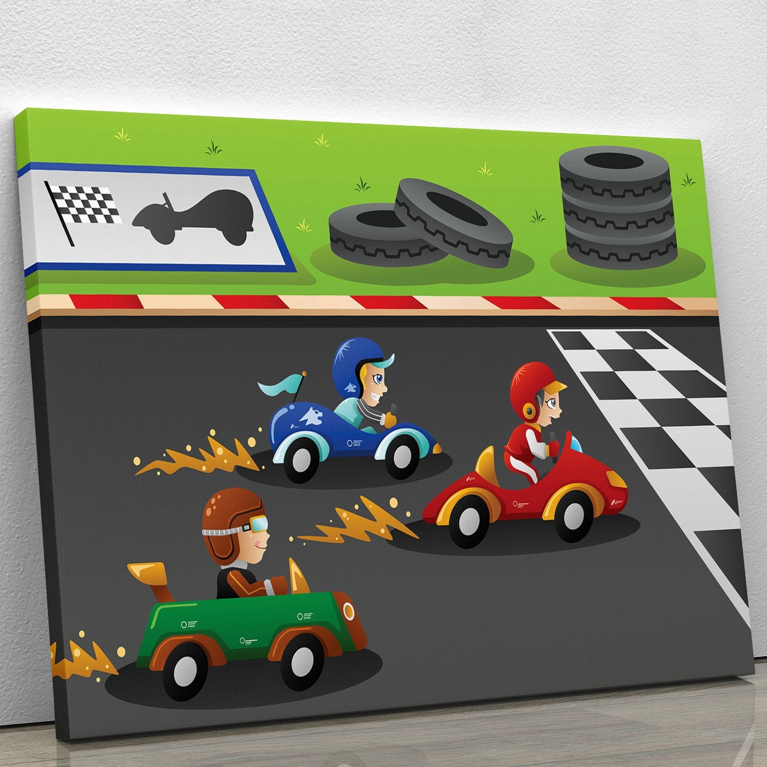 Kids in a car racing Canvas Print or Poster