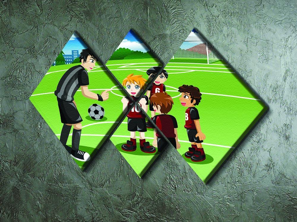 Kids in soccer field listening to their coach 4 Square Multi Panel Canvas - Canvas Art Rocks - 2