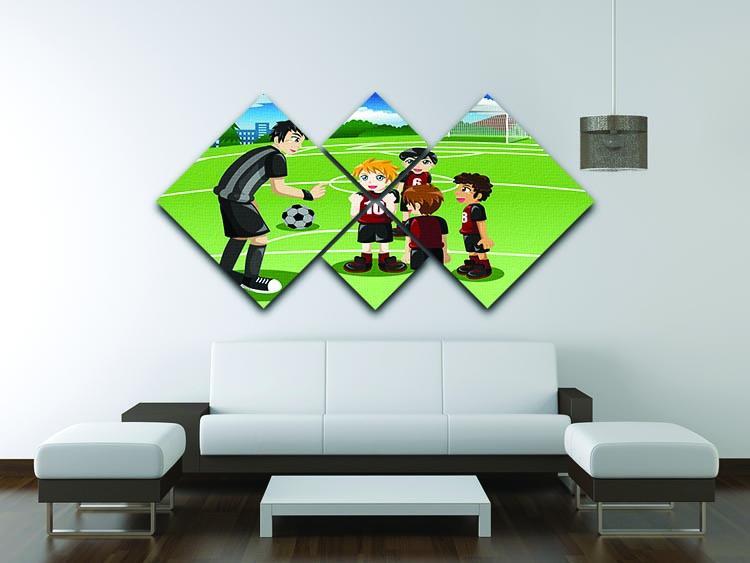 Kids in soccer field listening to their coach 4 Square Multi Panel Canvas - Canvas Art Rocks - 3