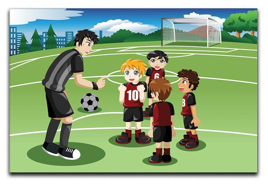 Kids in soccer field listening to their coach Canvas Print or Poster  - Canvas Art Rocks - 1